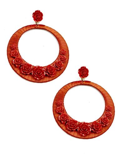 PENDIENTES DE FLAMENCA AROS GRANATES CON FLORES