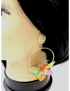 PENDIENTES FLAMENCA DE COLORES Y AROS DORADOS 2