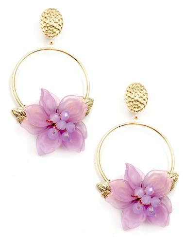 PENDIENTES FLAMENCA DE AROS DORADOS Y FLOR MORADA CLARO