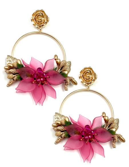 PENDIENTES LARGOS FUCSIAS PARA TRAJES DE FLAMENCA