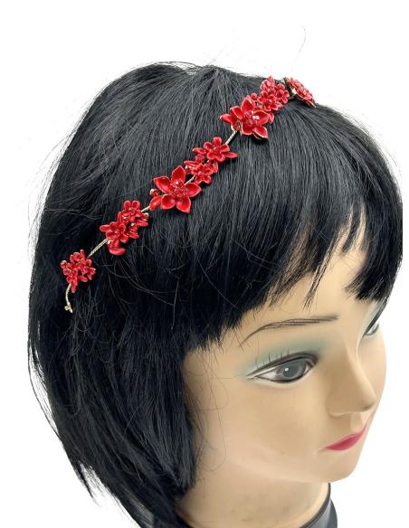 TOCADOS ROJOS DIADEMAS ELEGANTES CON FLORECITAS PARA BODAS Y EVENTOS