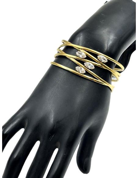 PULSERAS DE FIESTA DORADAS ANCHAS CON CIRCONITAS PARA MADRINAS E INVITADAS