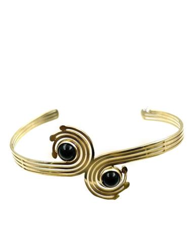 PULSERAS DORADAS Y NEGRAS PARA MUJER DISEÑO DE ESPIRALES