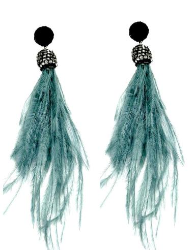 PENDIENTES LARGOS DE PLUMAS AZULES GRISACEO PARA EVENTOS