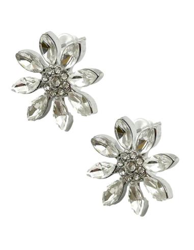 PENDIENTES DE FIESTA CORTOS CON FLOR DE CRISTAL EN PLATEADO Y DORADO