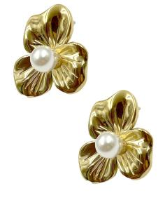PENDIENTES PEQUEÑOS Y CORTOS DE FLOR CON PERLA 2