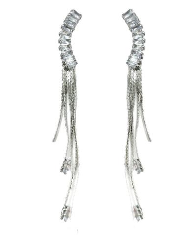 PENDIENTES MUJER LARGOS PLATEADOS PARA BODAS DE NOCHE Y EVENTOS