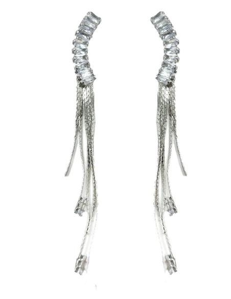PENDIENTES MUJER LARGOS PLATEADOS PARA BODAS DE NOCHE Y EVENTOS