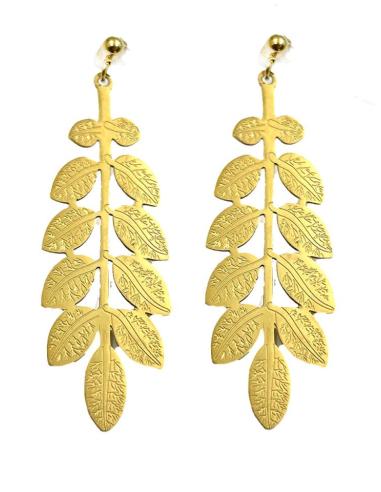 PENDIENTES LARGOS DORADOS DE HOJITAS PARA BODAS