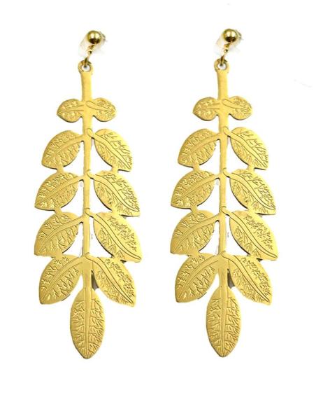 PENDIENTES LARGOS DORADOS DE HOJITAS PARA BODAS