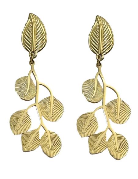 PENDIENTES DE FIESTA LARGOS DORADOS DE HOJITAS PARA BODAS