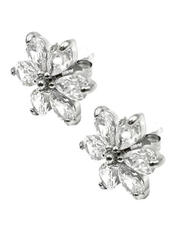 PENDIENTES CORTOS DE FIESTA CON FLOR DE CRISTAL PARA MADRINAS DE BODAS
