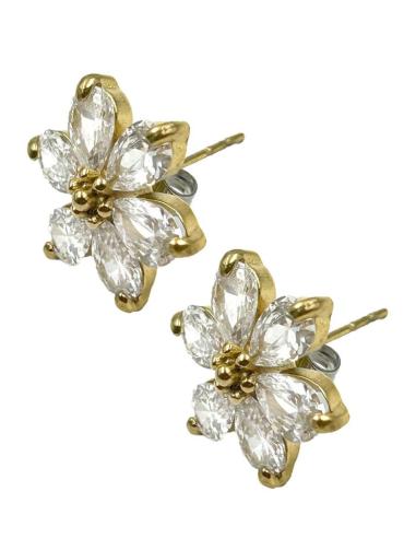 PENDIENTES CORTOS DE FIESTA CON FLOR DE CRISTAL PARA MADRINAS DE BODAS