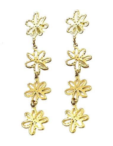 PENDIENTES LARGOS DE FIESTA DORADOS CON FLORES PARA NOCHE Y BODA