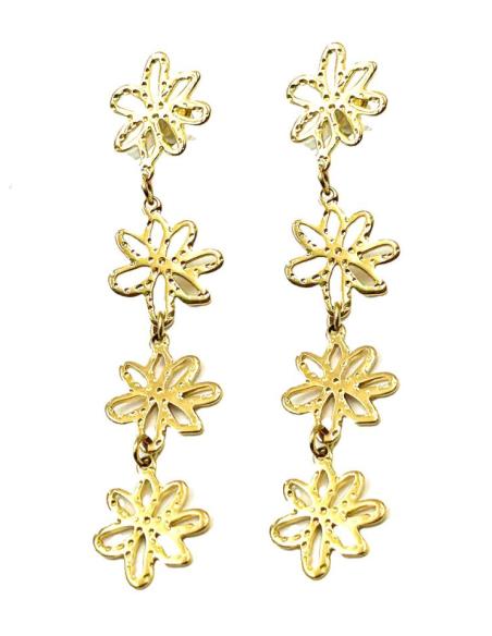 PENDIENTES LARGOS DE FIESTA DORADOS CON FLORES PARA NOCHE Y BODA