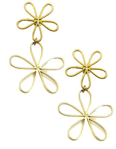 PENDIENTES LARGOS DORADOS DE FIESTA CON FLORS PARA BODAS