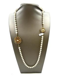 COLLARES DE PERLAS LARGOS Y BONITOS PARA MUJER CON FLORES DORADAS