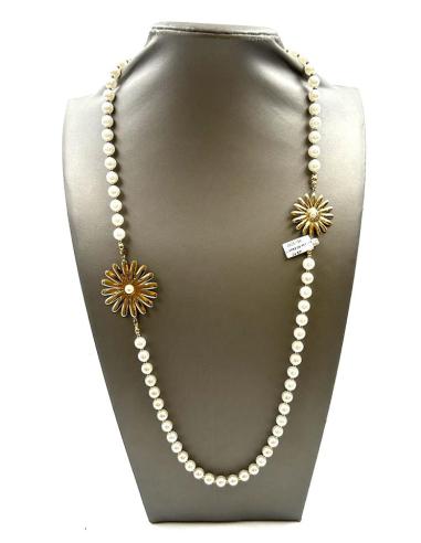 COLLARES DE PERLAS LARGOS Y BONITOS PARA MUJER CON FLORES DORADAS