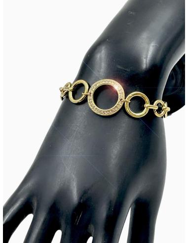 PULSERAS DE MUJER DORADAS CON ESLABONES Y DETALLE DE CIRCONITAS