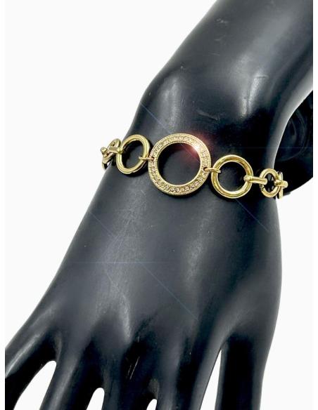 PULSERAS DE MUJER DORADAS CON ESLABONES Y DETALLE DE CIRCONITAS
