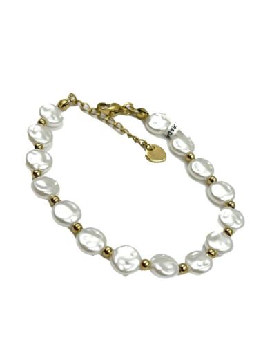 PULSERAS BLANCAS Y DORADAS PARA MUJER CON PERLAS Y ACERO