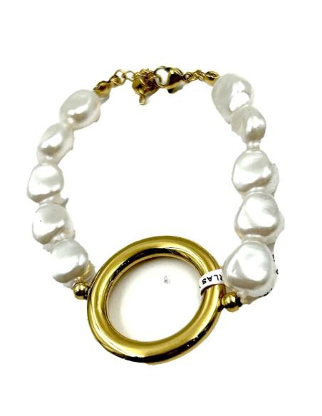PULSERAS MODA CON PERLAS Y DETALLE DE ARO DORADO
