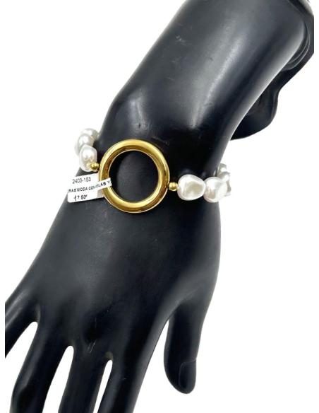 PULSERAS MODA CON PERLAS Y DETALLE DE ARO DORADO
