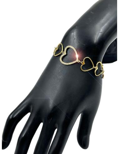 PULSERAS DORADAS CON ESLABONES DE CORAZONES Y CIRCONITAS