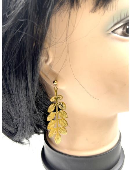 PENDIENTES LARGOS DORADOS DE HOJITAS PARA BODAS