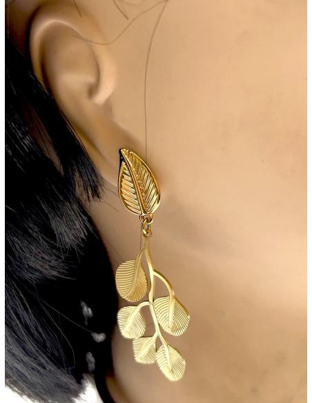 PENDIENTES DE FIESTA LARGOS DORADOS DE HOJITAS PARA BODAS
