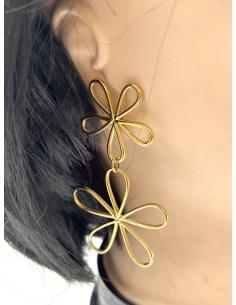 PENDIENTES LARGOS DORADOS DE FIESTA CON FLORS PARA BODAS 2