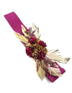 Imagen del producto CINTURONES BUGAMBILIAS Y DORADOS FLORES Y PLUMAS PARA INVITADAS DE BODAS