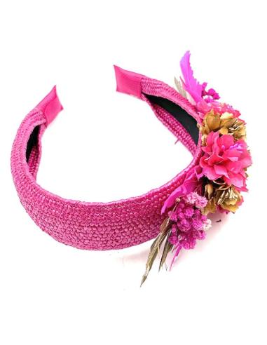 TOCADOS FUCSIAS DIADEMAS BONITAS CON FLOR Y PLUMAS PARA BODAS Y EVENTOS