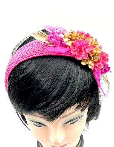 TOCADOS FUCSIAS DIADEMAS BONITAS CON FLOR Y PLUMAS PARA BODAS Y EVENTOS