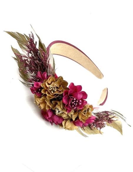 TOCADOS BUGAMBILIAS DIADEMAS DE FLORES Y PLUMAS PARA BODAS
