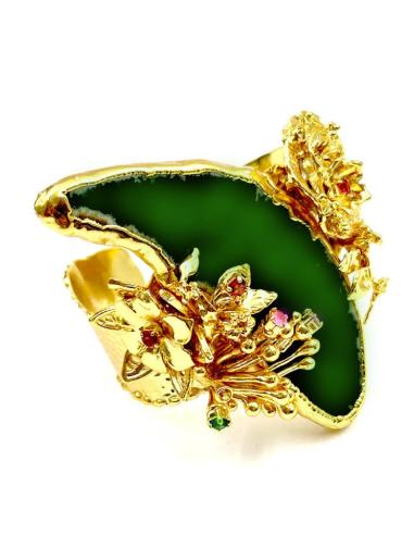 PULSERAS DORADAS PARA MUJER CON PIEDRA VERDE TALLA IRREGULAR