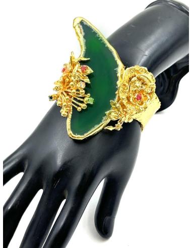 PULSERAS DORADAS PARA MUJER CON PIEDRA VERDE TALLA IRREGULAR