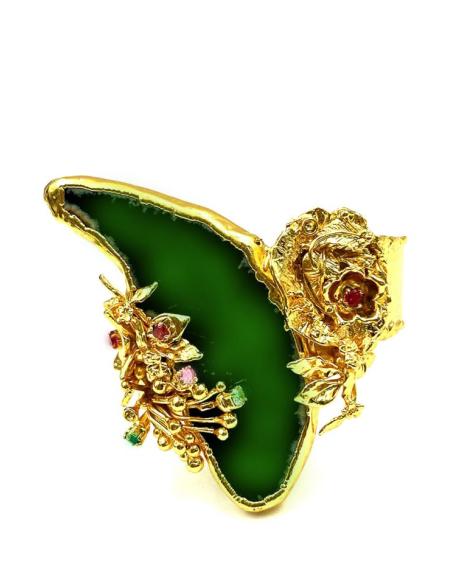 PULSERAS DORADAS PARA MUJER CON PIEDRA VERDE TALLA IRREGULAR
