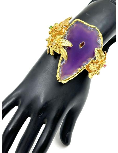 BRAZALETES DORADOS CON PIEDRAS MORADAS PARA BODAS