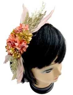 TOCADOS BODA ROSAS Y DORADAS DIADEMAS FLOR Y PLUMA 2