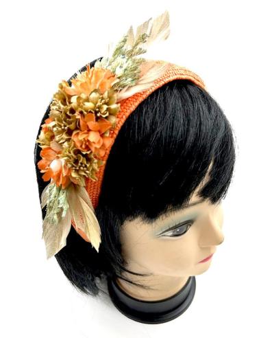 TOCADOS BODA NARANJAS DIADEMAS FLORES Y PLUMAS