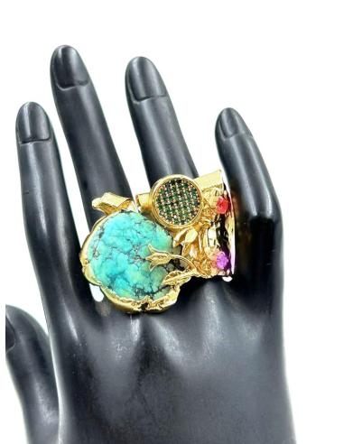 ANILLOS DORADOS DE MUJER CON PIEDRA TURQUESA Y DISEÑO EXCLUSIVO