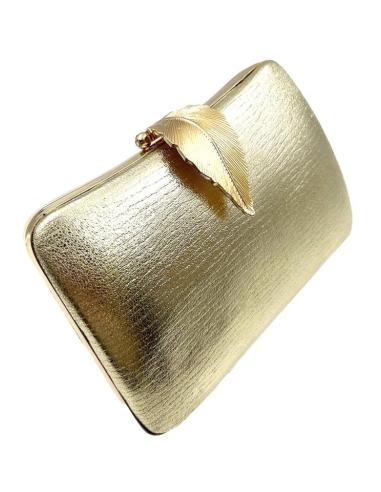 BOLSOS DE FIESTA DORADOS CON CIERRE HOJA PARA BODA Y BAUTIZO