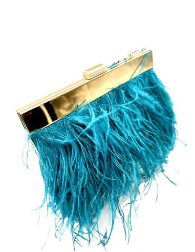 BOLSOS FIESTA VERDES PETROLEO CON PLUMAS PARA BODAS DE INVITADA Y MADRINA
