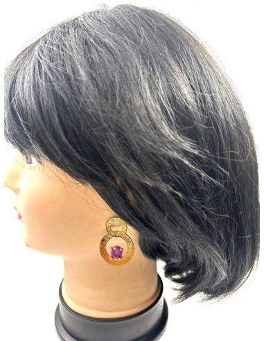 PENDIENTES MUJER DORADOS Y MORADOS PARA BODAS DE DIA Y NOCHE