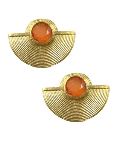 PENDIENTES CORTOS NARANJAS Y DORADOS DE PIEDRAS Y BAÑO DE ORO