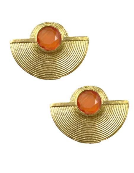 PENDIENTES CORTOS NARANJAS Y DORADOS DE PIEDRAS Y BAÑO DE ORO