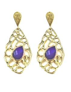 PENDIENTES PARA BODAS DE LAGRIMA DORADA CON PIEDRA NEGRA