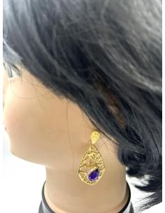 PENDIENTES PARA BODAS DE LAGRIMA DORADA CON PIEDRA NEGRA 2