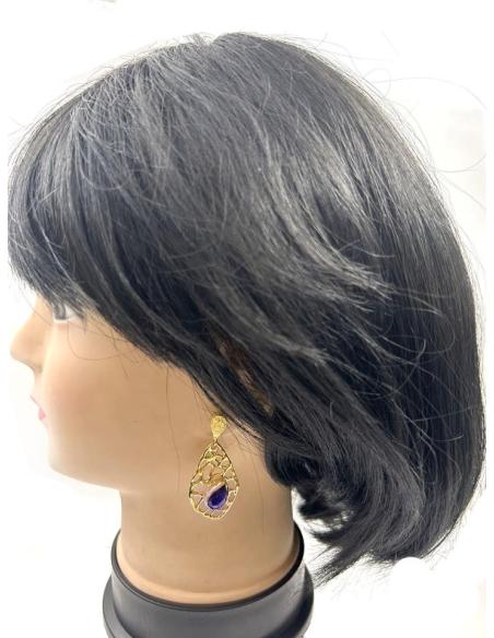 PENDIENTES PARA BODAS DE LAGRIMA DORADA CON PIEDRA NEGRA